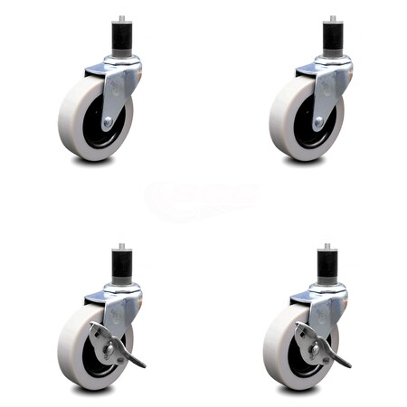 Service Caster 3 Inch Thermoplastic Wheel 1-3/4 Inch Expanding Stem Caster Set with 2 Brakes SCC-EX05S310-TPRS-134-2-SLB-2